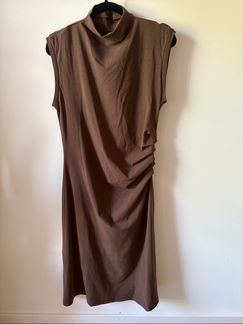 OGL Sleeveless Brown Ruched Midi Dress
